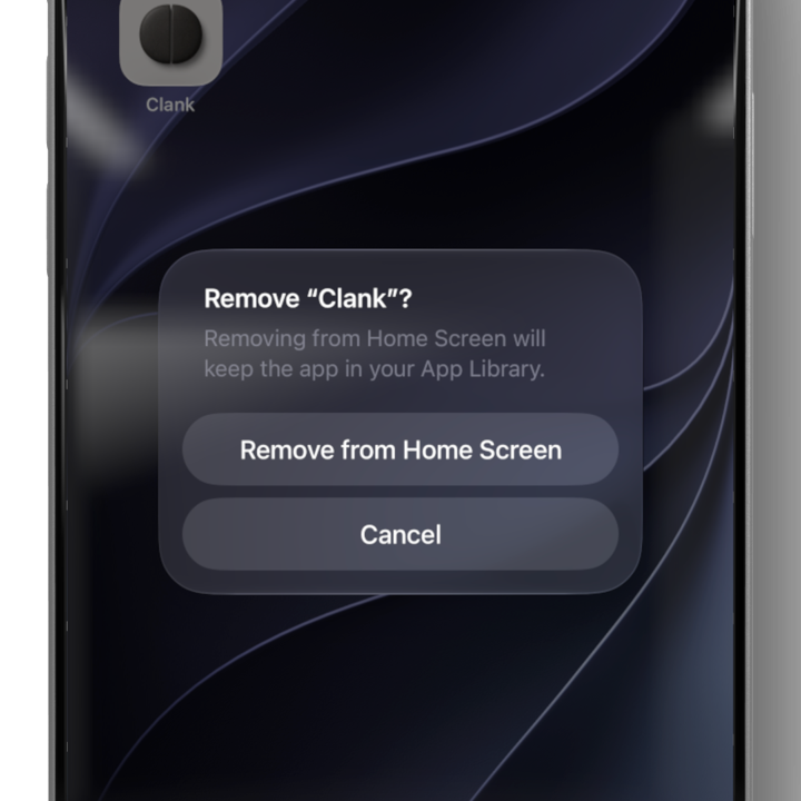 iOS asks to remove Clank and offers only Remove from Home Screen