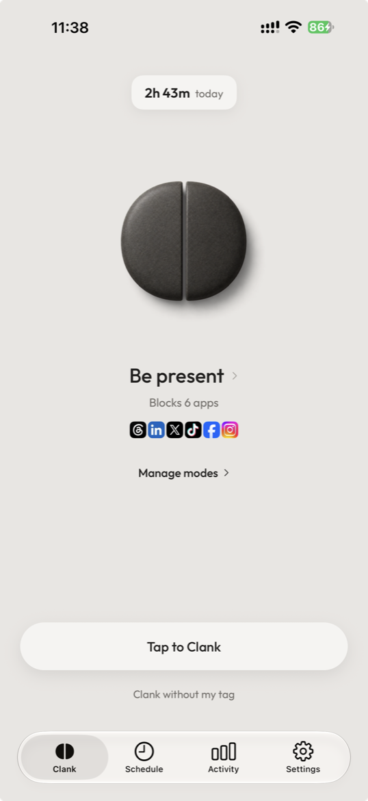 Home screen of Clank
