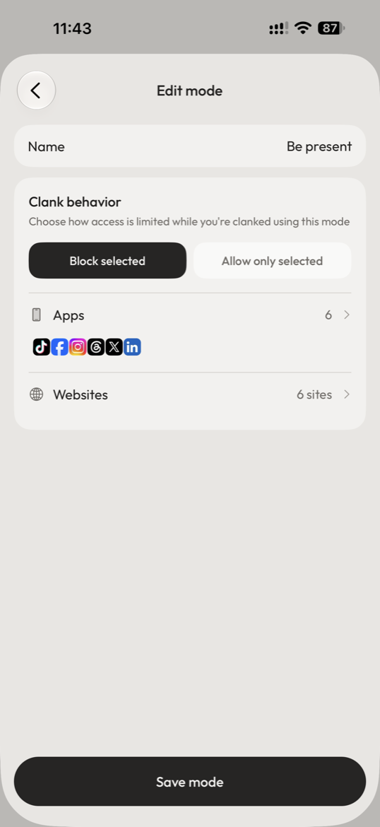 Pick apps screen of Clank